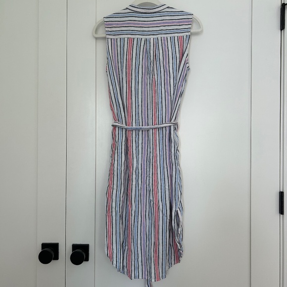 Gap Linen Blend Sleeveless Striped Midi Shirt Dress Blue Pink - Picture 3 of 3